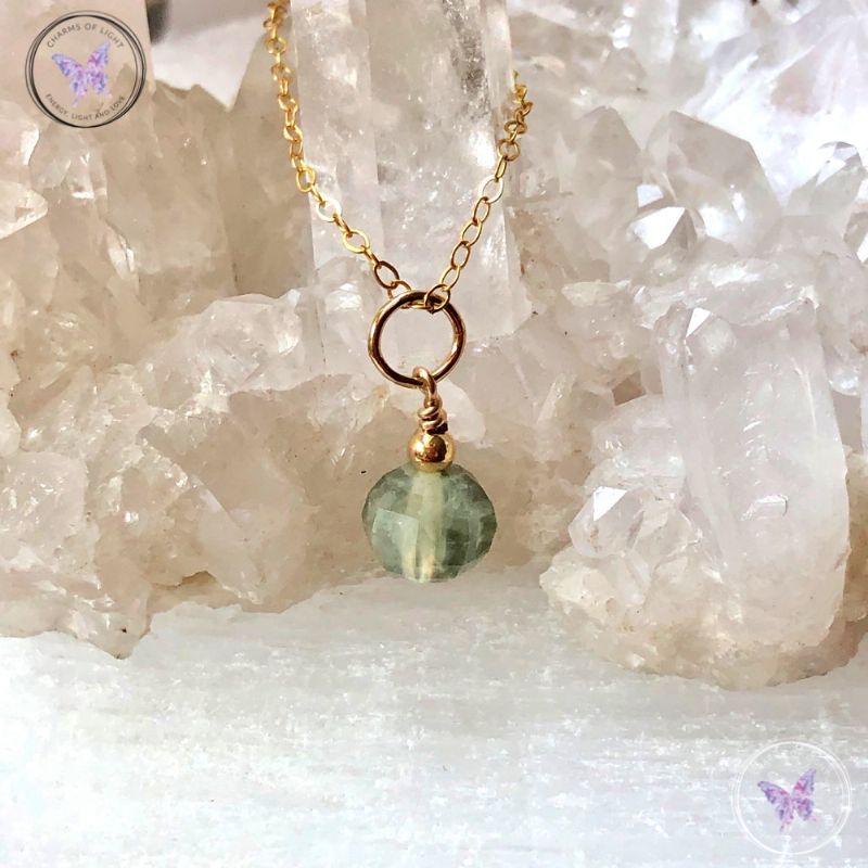 Gold Prehnite Facet Gemstone Pendant